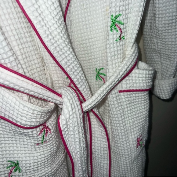 Quacker Factory Waffle Knit Palm Tree Robe Belted Size Large - Picture 4 of 8